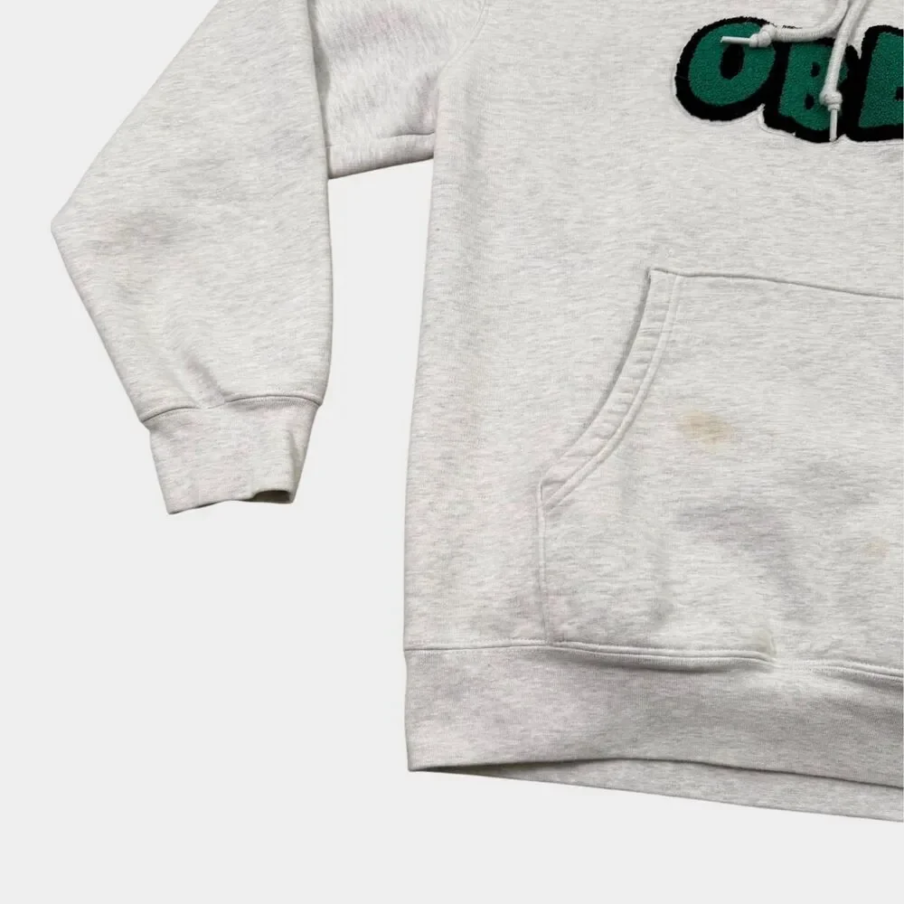 OBEY Worldwide Hoodie Mens Medium Heather Grey Green Chenille Patch Logo
